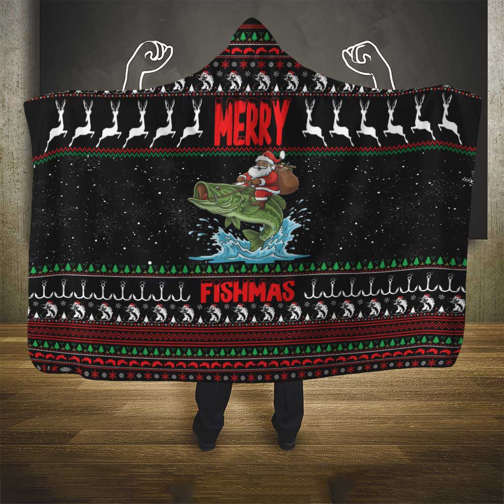 Merry Fishmas Santa Riding Bass Hooded Blanket Funny Christmas - Wonder Print Shop