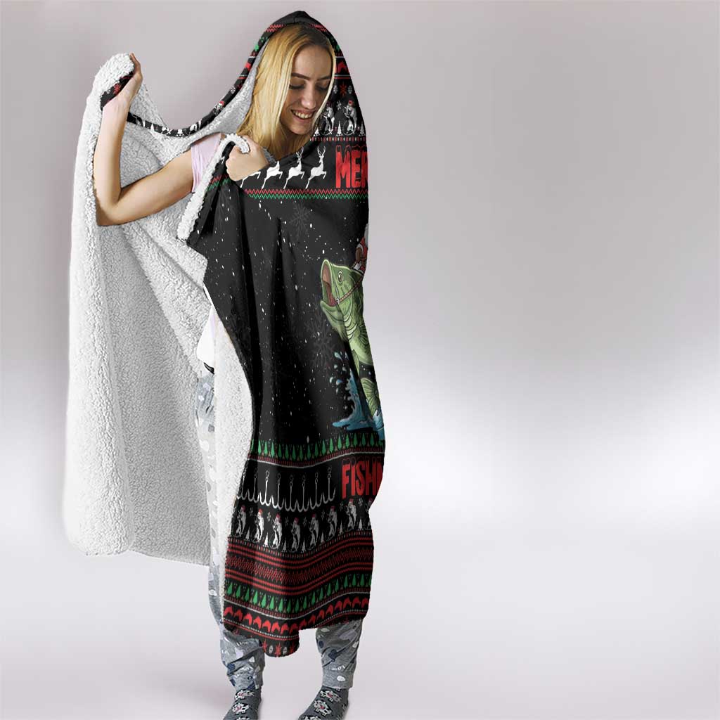 Merry Fishmas Santa Riding Bass Hooded Blanket Funny Christmas - Wonder Print Shop