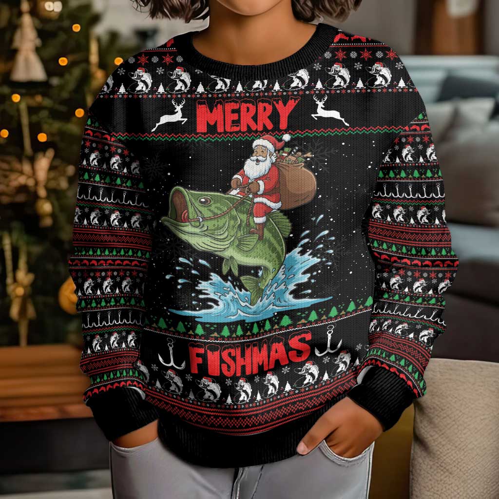 Merry Fishmas Santa Riding Bass Personalized Kid Ugly Christmas Sweater Funny Christmas - Wonder Print Shop