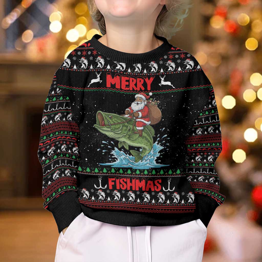 Merry Fishmas Santa Riding Bass Personalized Kid Ugly Christmas Sweater Funny Christmas - Wonder Print Shop
