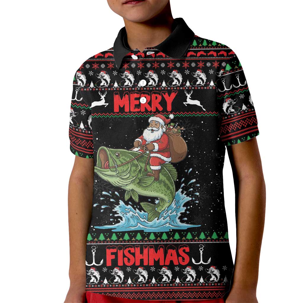 Merry Fishmas Santa Riding Bass Personalized Kid Polo Shirt Funny Christmas - Wonder Print Shop