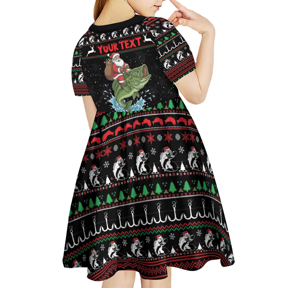 Merry Fishmas Santa Riding Bass Personalized Kid Short Sleeve Dress Funny Christmas - Wonder Print Shop