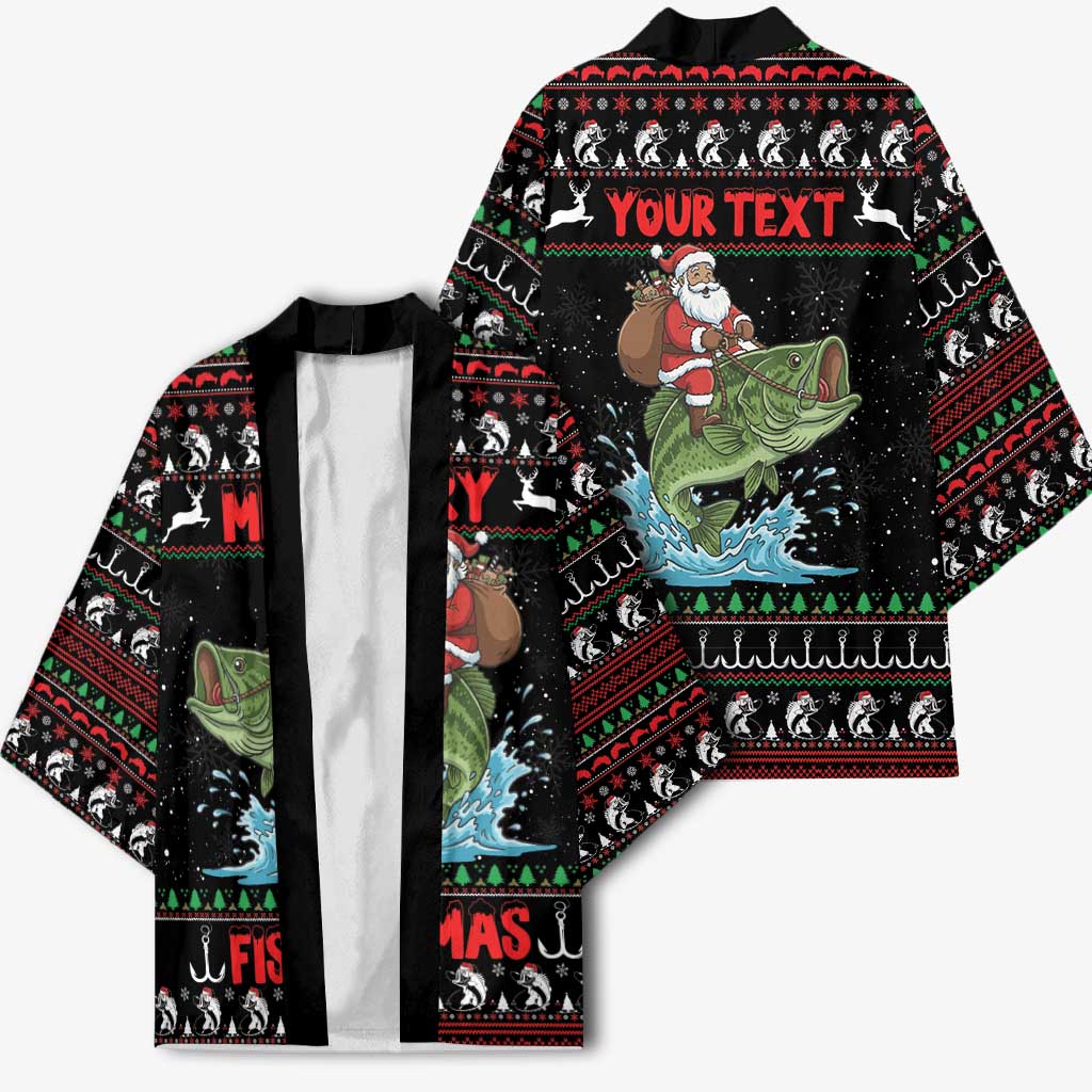 Merry Fishmas Santa Riding Bass Personalized Kimono Funny Christmas - Wonder Print Shop