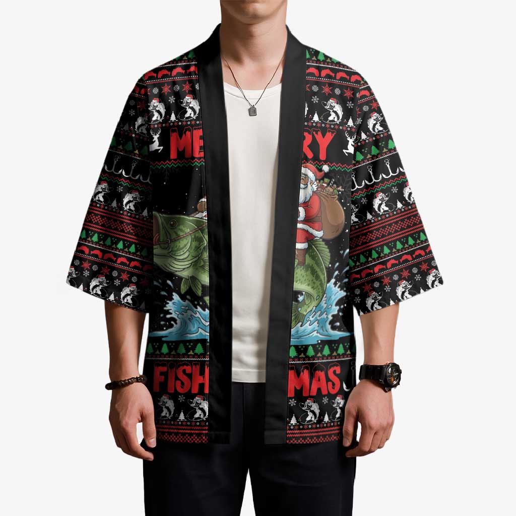 Merry Fishmas Santa Riding Bass Personalized Kimono Funny Christmas - Wonder Print Shop
