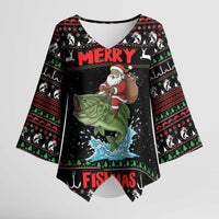 Merry Fishmas Santa Riding Bass Personalized Kimono Sleeve Blouse Funny Christmas - Wonder Print Shop