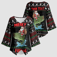 Merry Fishmas Santa Riding Bass Personalized Kimono Sleeve Blouse Funny Christmas - Wonder Print Shop
