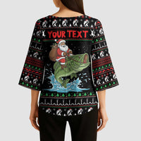Merry Fishmas Santa Riding Bass Personalized Kimono Sleeve Blouse Funny Christmas - Wonder Print Shop