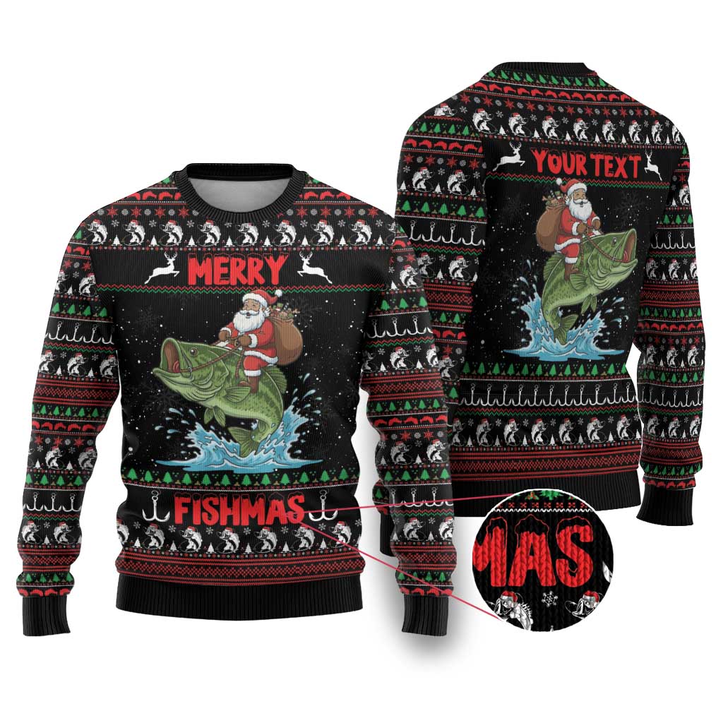 Merry Fishmas Santa Riding Bass Personalized Ugly Christmas Sweater Funny Christmas - Wonder Print Shop