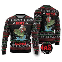 Merry Fishmas Santa Riding Bass Personalized Ugly Christmas Sweater Funny Christmas - Wonder Print Shop