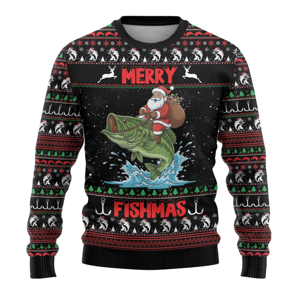 Merry Fishmas Santa Riding Bass Personalized Ugly Christmas Sweater Funny Christmas - Wonder Print Shop