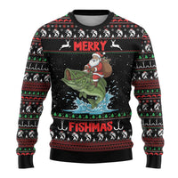 Merry Fishmas Santa Riding Bass Personalized Ugly Christmas Sweater Funny Christmas - Wonder Print Shop