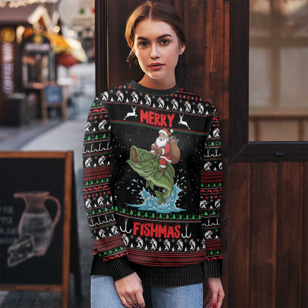 Merry Fishmas Santa Riding Bass Personalized Ugly Christmas Sweater Funny Christmas - Wonder Print Shop