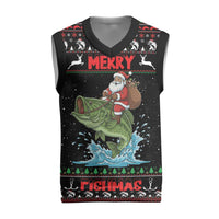 Merry Fishmas Santa Riding Bass Personalized Christmas Knitted V-Neck Vest Funny Christmas - Wonder Print Shop