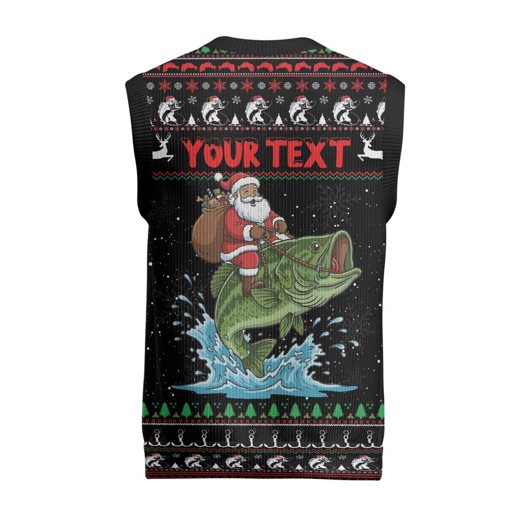 Merry Fishmas Santa Riding Bass Personalized Christmas Knitted V-Neck Vest Funny Christmas - Wonder Print Shop