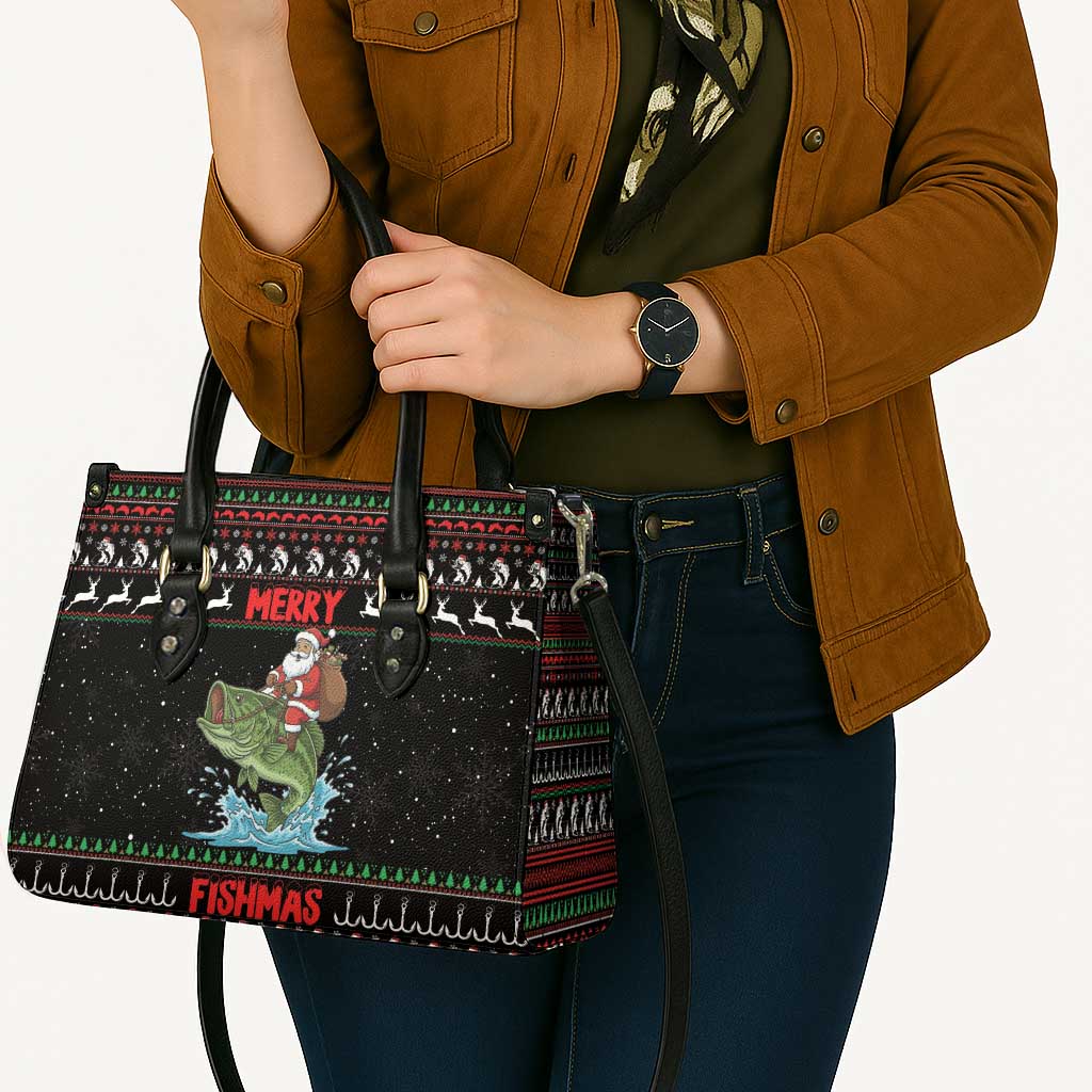 Merry Fishmas Santa Riding Bass Leather Bag Funny Christmas - Wonder Print Shop