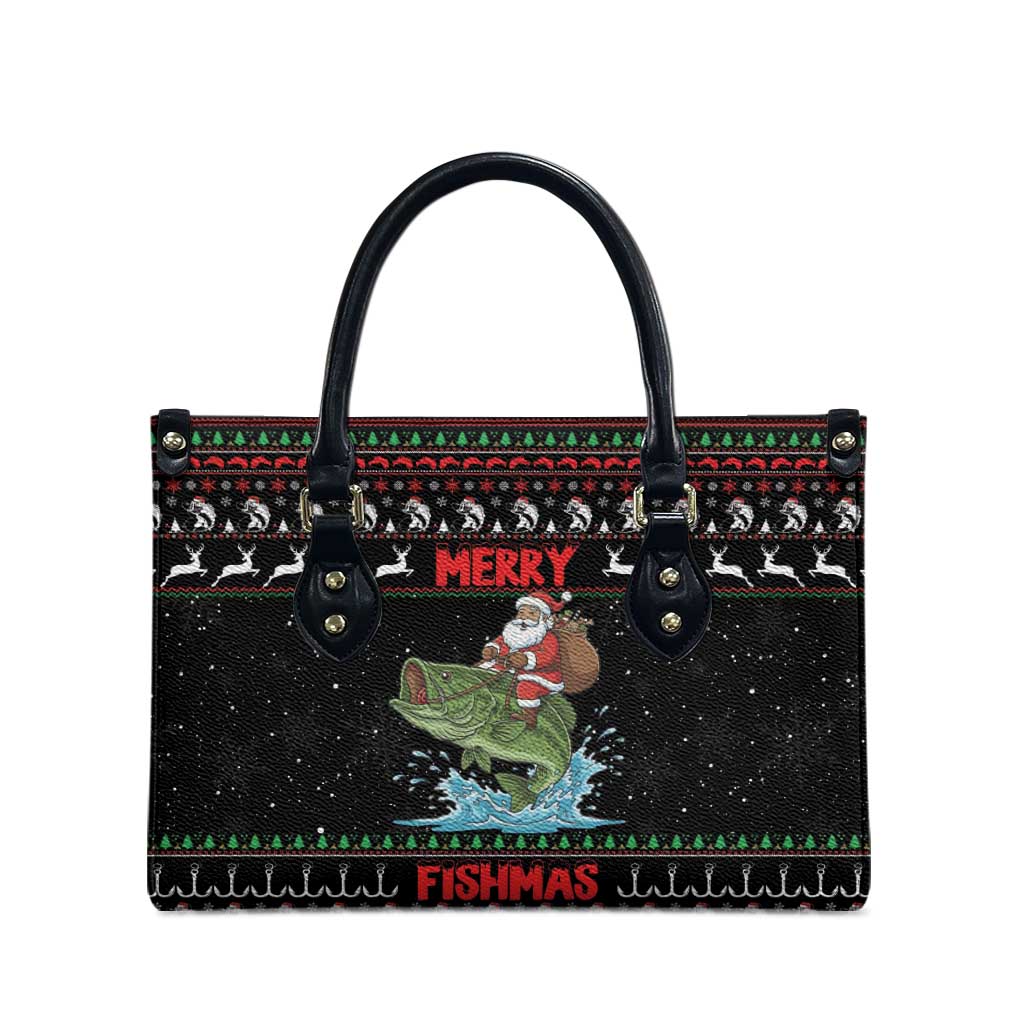 Merry Fishmas Santa Riding Bass Leather Bag Funny Christmas - Wonder Print Shop