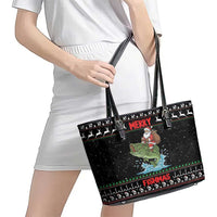 Merry Fishmas Santa Riding Bass Leather Tote Bag Funny Christmas - Wonder Print Shop