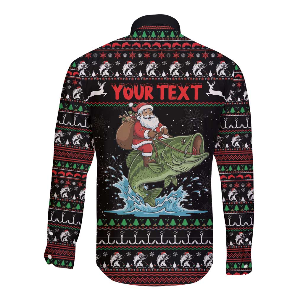 Merry Fishmas Santa Riding Bass Personalized Long Sleeve Button Shirt Funny Christmas - Wonder Print Shop