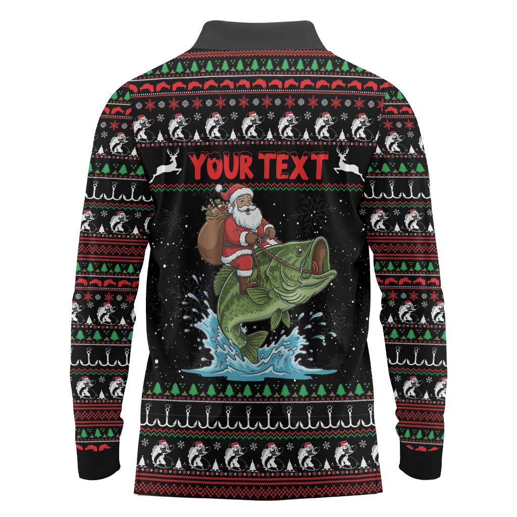 Merry Fishmas Santa Riding Bass Personalized Long Sleeve Polo Shirt Funny Christmas - Wonder Print Shop