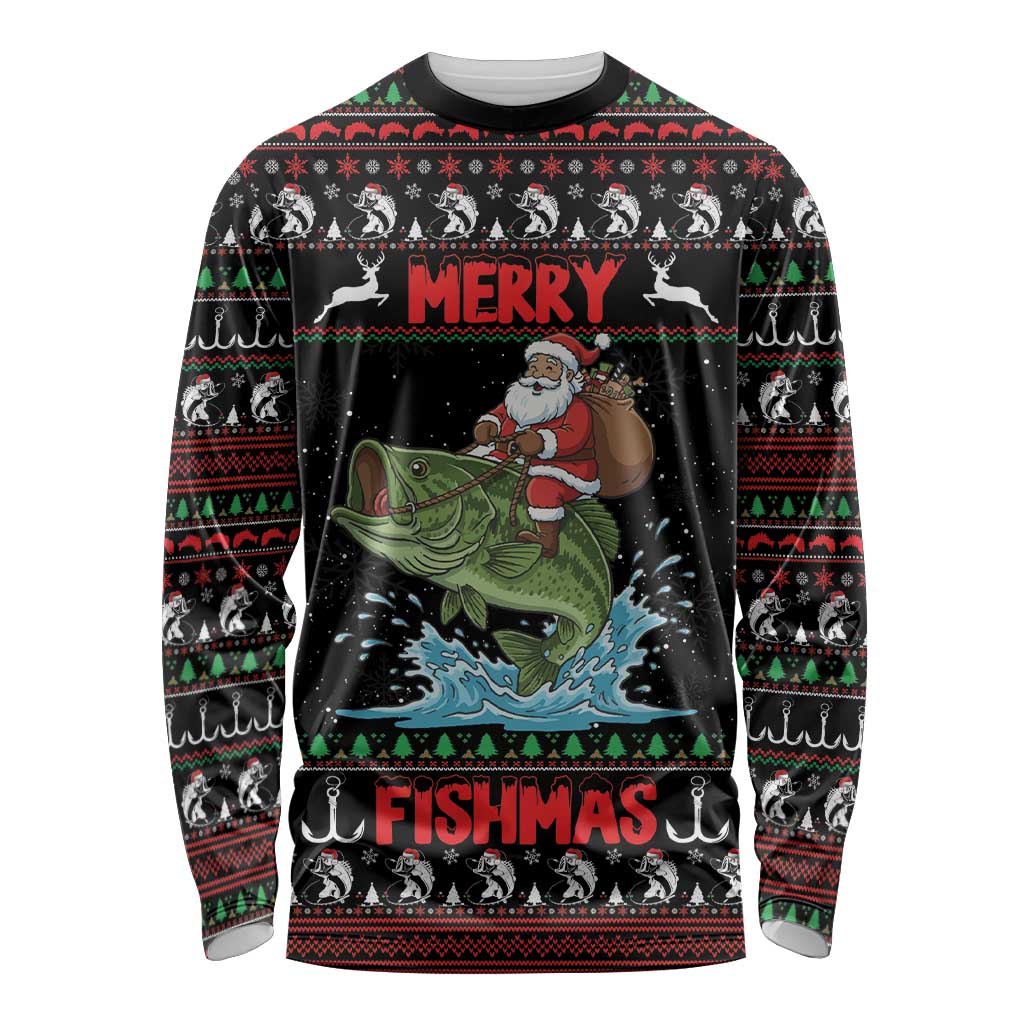 Merry Fishmas Santa Riding Bass Personalized Long Sleeve Shirt Funny Christmas - Wonder Print Shop