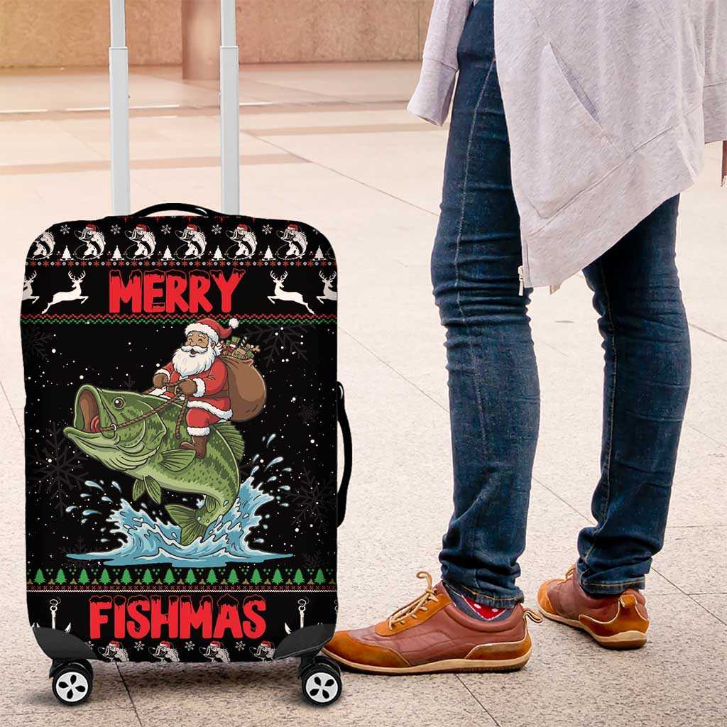 Merry Fishmas Santa Riding Bass Luggage Cover Funny Christmas - Wonder Print Shop