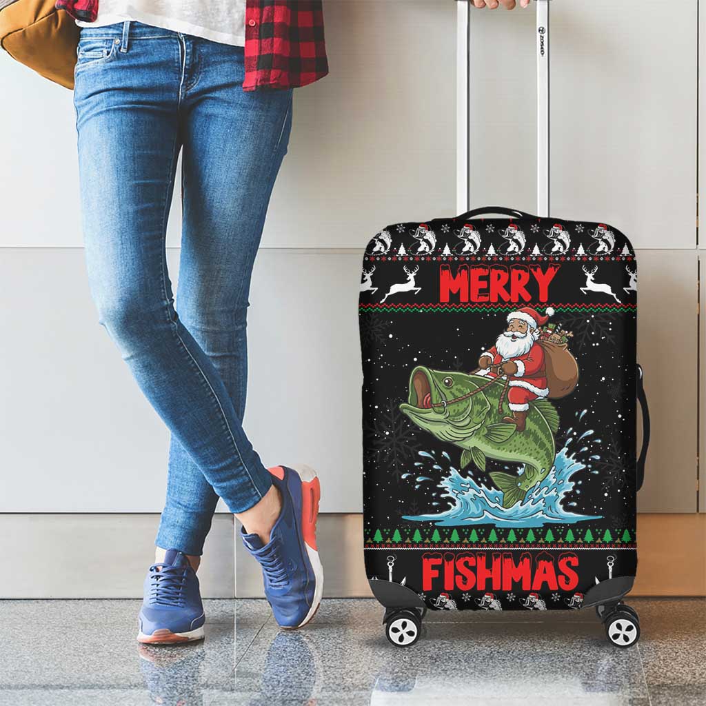 Merry Fishmas Santa Riding Bass Luggage Cover Funny Christmas - Wonder Print Shop