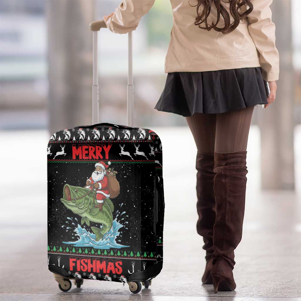 Merry Fishmas Santa Riding Bass Luggage Cover Funny Christmas - Wonder Print Shop