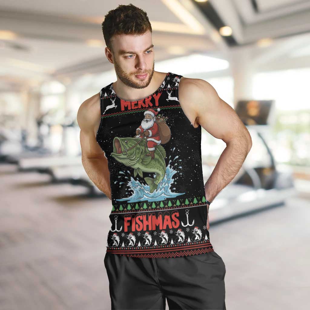 Merry Fishmas Santa Riding Bass Personalized Men Tank Top Funny Christmas - Wonder Print Shop