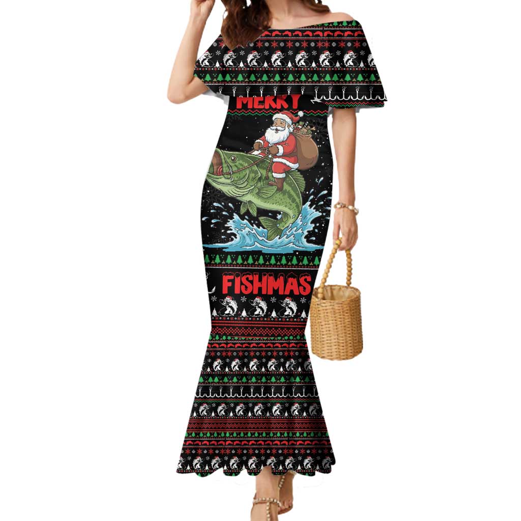 Merry Fishmas Santa Riding Bass Personalized Mermaid Dress Funny Christmas - Wonder Print Shop