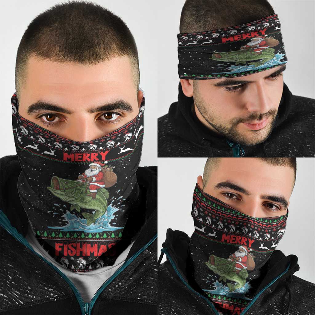 Merry Fishmas Santa Riding Bass Neck Gaiter Funny Christmas - Wonder Print Shop