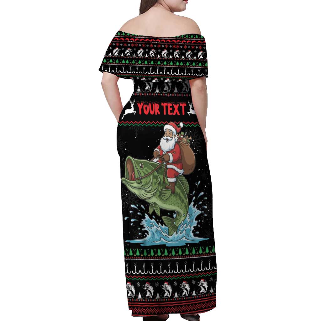 Merry Fishmas Santa Riding Bass Personalized Off Shoulder Maxi Dress Funny Christmas - Wonder Print Shop