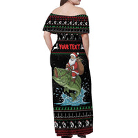 Merry Fishmas Santa Riding Bass Personalized Off Shoulder Maxi Dress Funny Christmas - Wonder Print Shop