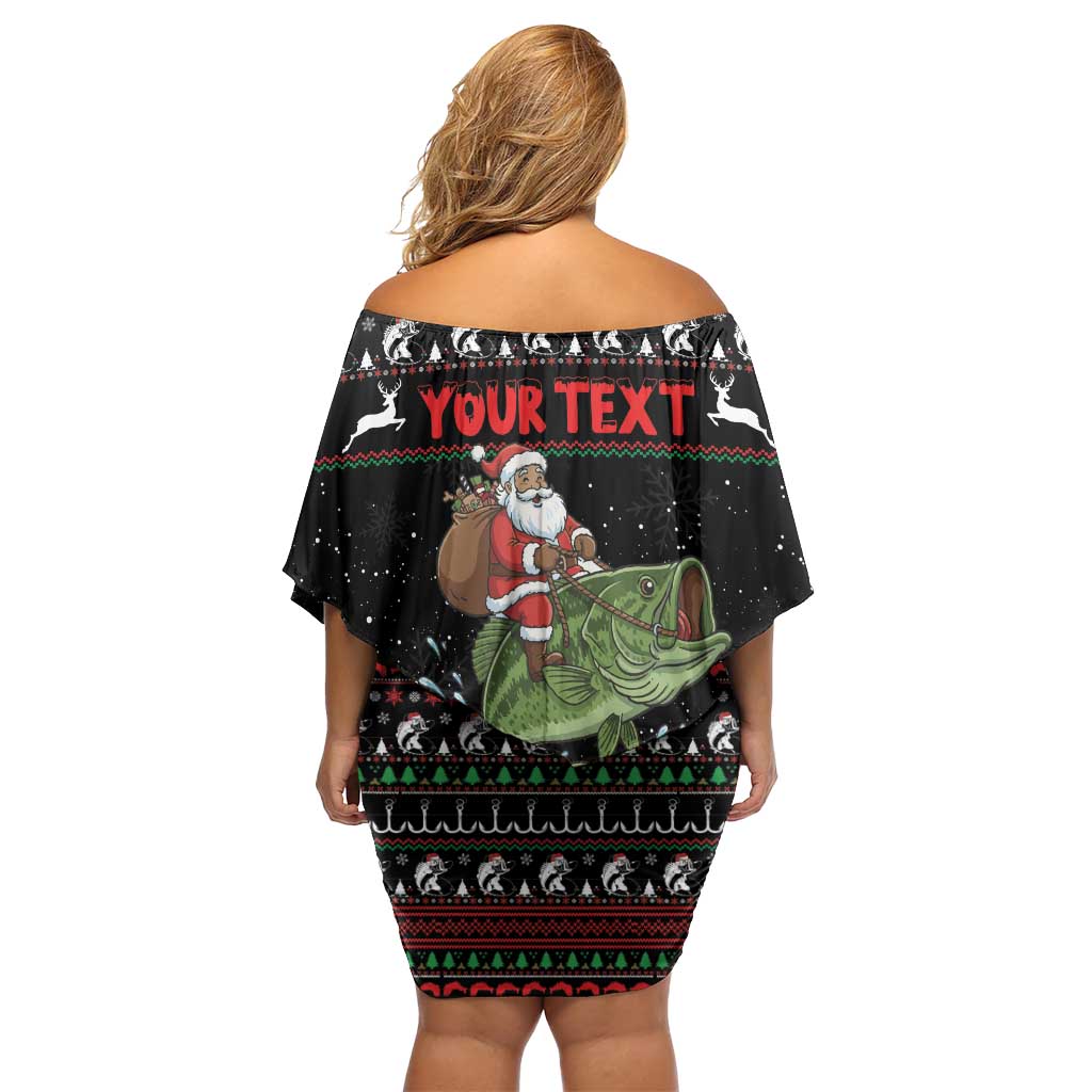 Merry Fishmas Santa Riding Bass Personalized Off Shoulder Short Dress Funny Christmas - Wonder Print Shop