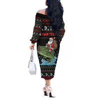 Merry Fishmas Santa Riding Bass Personalized Off The Shoulder Long Sleeve Dress Funny Christmas - Wonder Print Shop