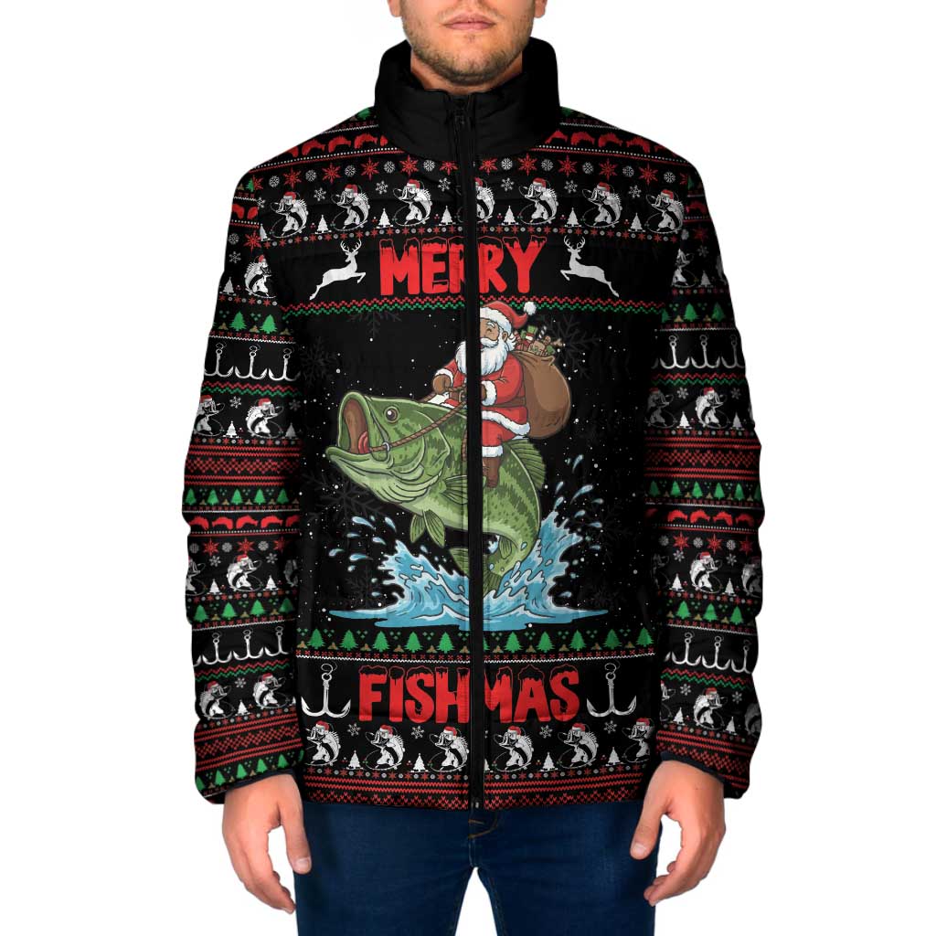 Merry Fishmas Santa Riding Bass Personalized Padded Jacket Funny Christmas - Wonder Print Shop