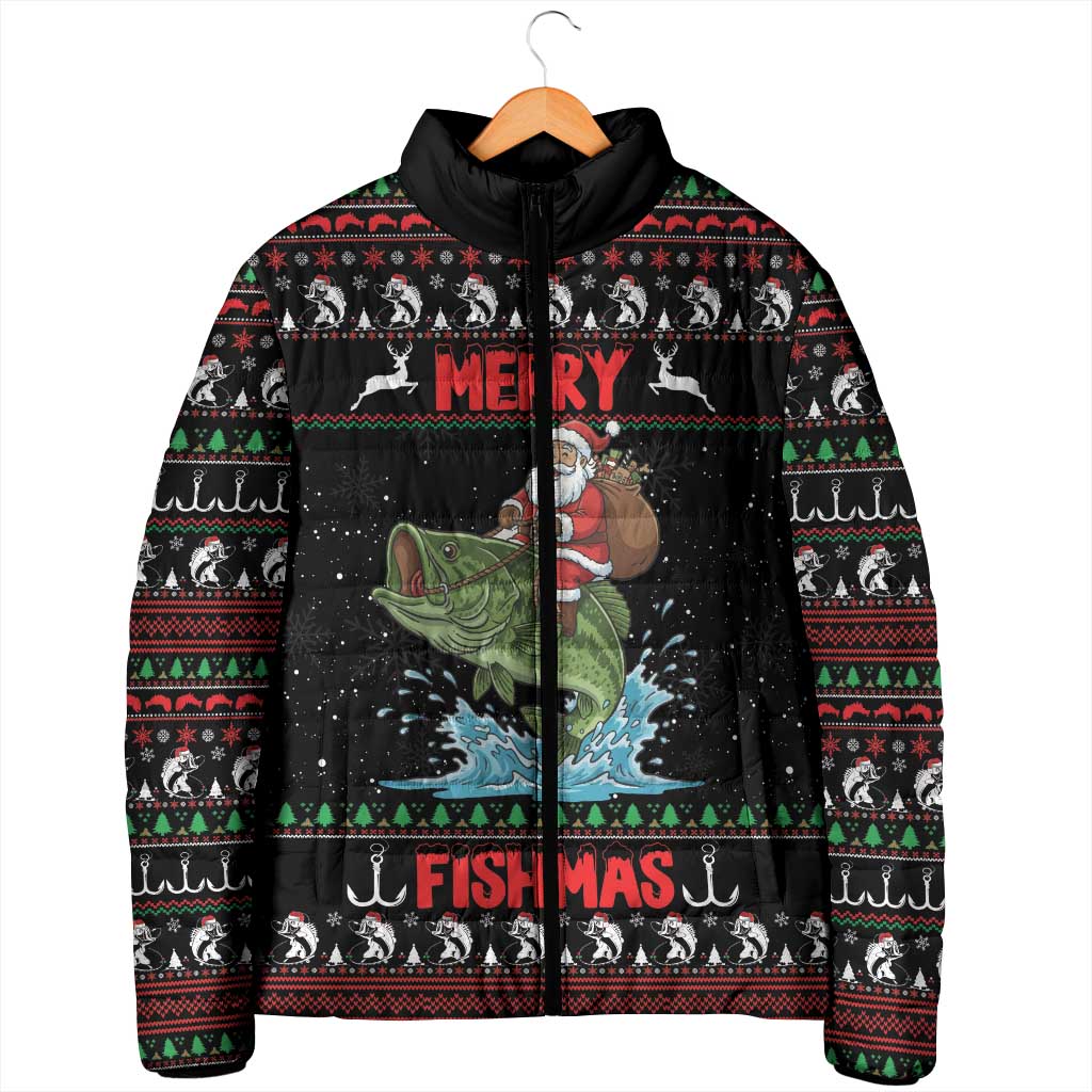 Merry Fishmas Santa Riding Bass Personalized Padded Jacket Funny Christmas - Wonder Print Shop