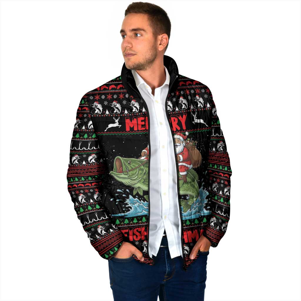 Merry Fishmas Santa Riding Bass Personalized Padded Jacket Funny Christmas - Wonder Print Shop