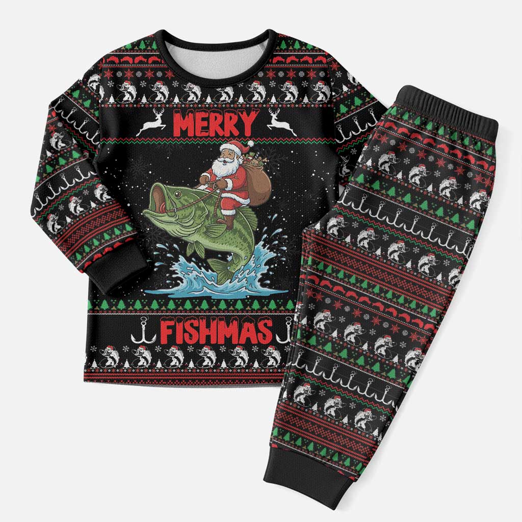Merry Fishmas Santa Riding Bass Personalized Christmas Pajama Set Funny Christmas - Wonder Print Shop