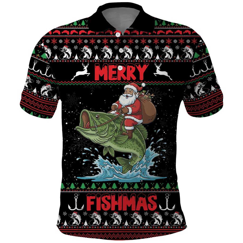 Merry Fishmas Santa Riding Bass Personalized Polo Shirt Funny Christmas - Wonder Print Shop