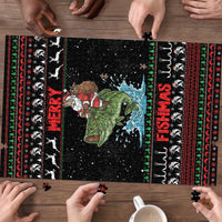 Merry Fishmas Santa Riding Bass Puzzle Funny Christmas - Wonder Print Shop