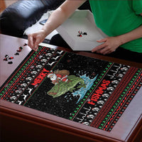 Merry Fishmas Santa Riding Bass Puzzle Funny Christmas - Wonder Print Shop