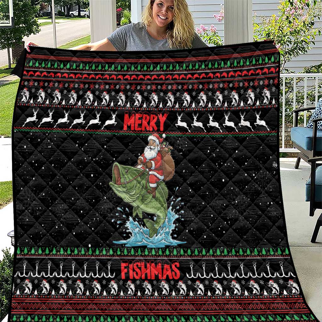 Merry Fishmas Santa Riding Bass Quilt Funny Christmas - Wonder Print Shop