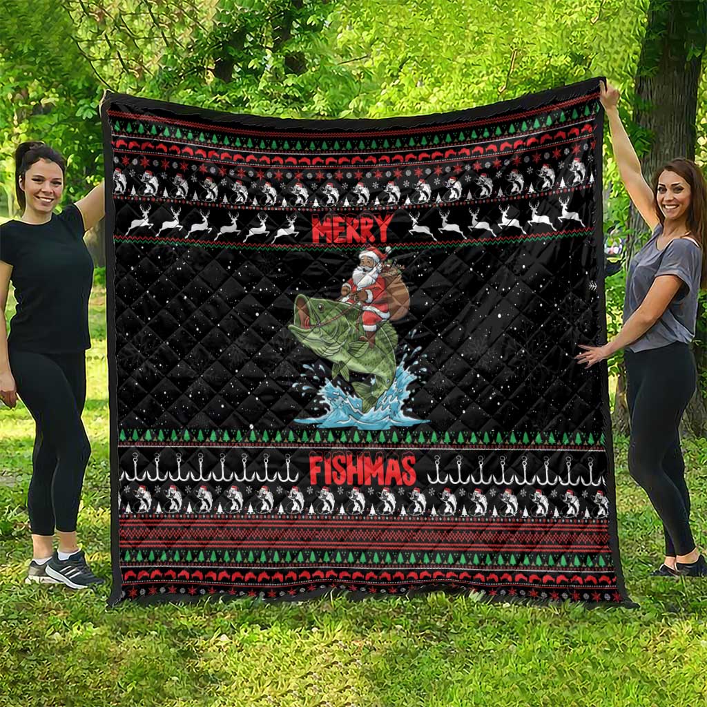 Merry Fishmas Santa Riding Bass Quilt Funny Christmas - Wonder Print Shop