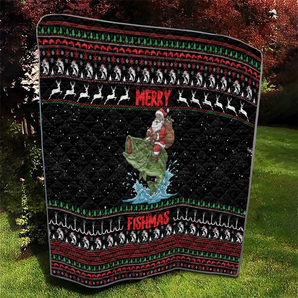 Merry Fishmas Santa Riding Bass Quilt Funny Christmas - Wonder Print Shop