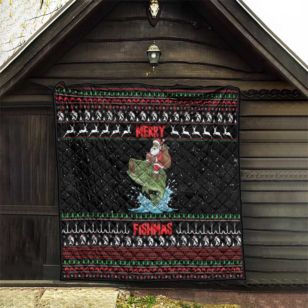Merry Fishmas Santa Riding Bass Quilt Funny Christmas - Wonder Print Shop