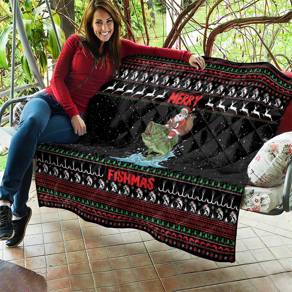 Merry Fishmas Santa Riding Bass Quilt Funny Christmas - Wonder Print Shop