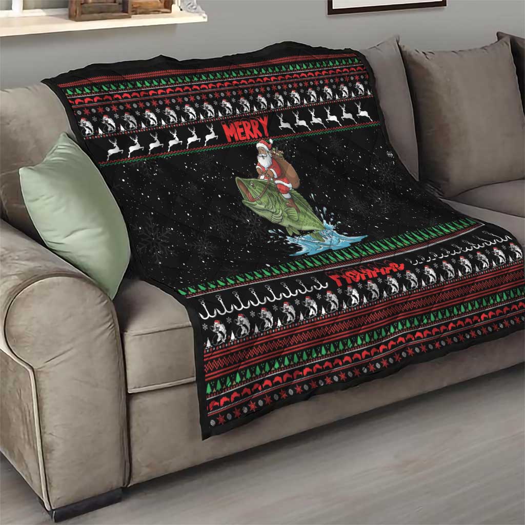 Merry Fishmas Santa Riding Bass Quilt Funny Christmas - Wonder Print Shop