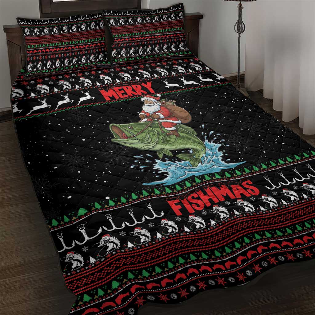 Merry Fishmas Santa Riding Bass Quilt Bed Set Funny Christmas - Wonder Print Shop