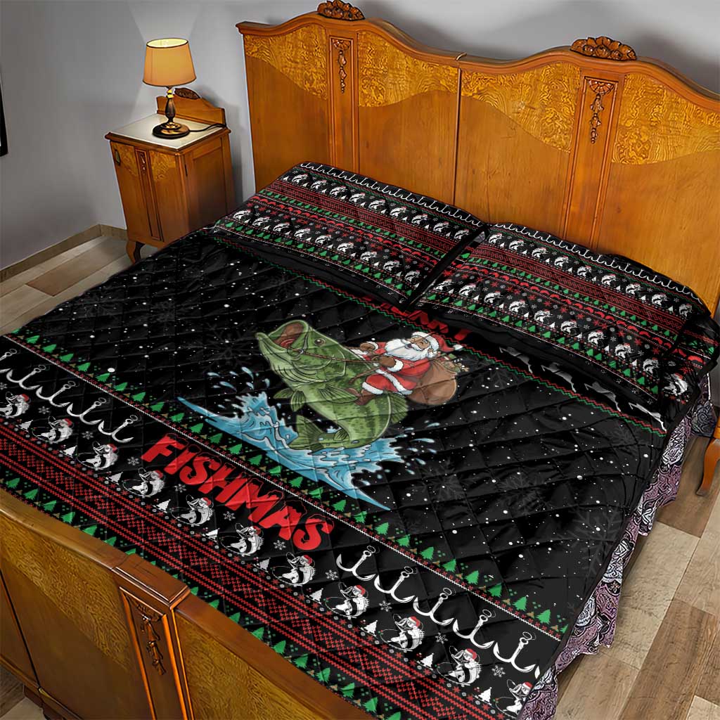 Merry Fishmas Santa Riding Bass Quilt Bed Set Funny Christmas - Wonder Print Shop