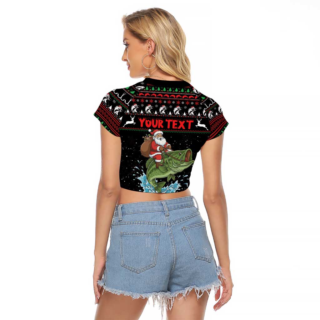 Merry Fishmas Santa Riding Bass Personalized Raglan Cropped T Shirt Funny Christmas - Wonder Print Shop